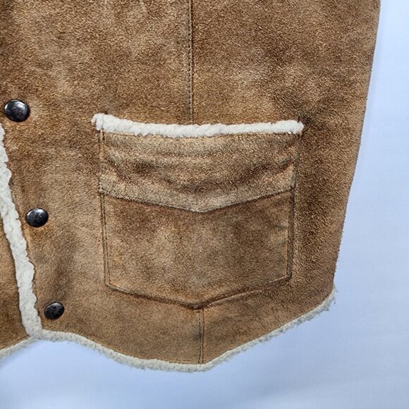 Vintage Genuine Suede Leather Sherling Western Vest Mens Rodeo Mens Medium - Picture 7 of 15